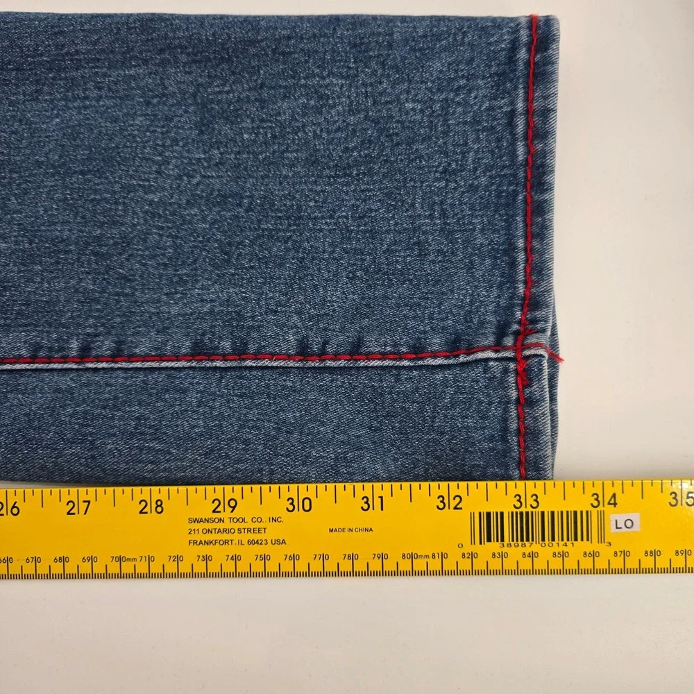 True Religion Ricky Big T Relaxed Straight Jeans Mens Red Stitch Blue 32x34 NEW